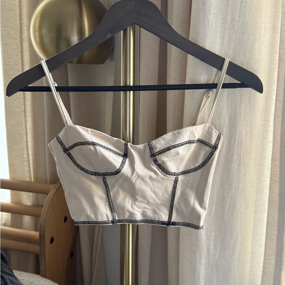 Princess Polly Cream Bustier Bra with Black Stitching | 2